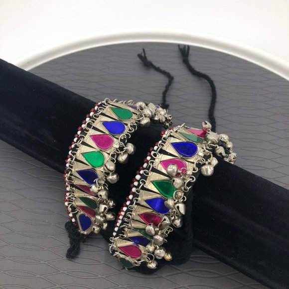 Vintage Afghan Anklets, Anklets Pair, Anklets With Beads And Glass Stones, - Picture 3 of 6